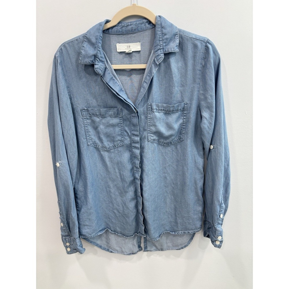 Thread & Supply 100% Tencel Chambray Shirt S Button Up Soft Denim Blue Top Slit